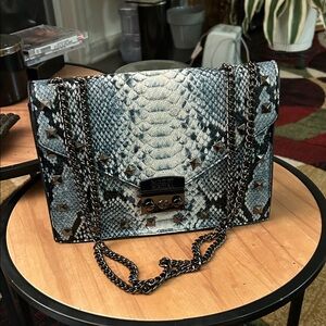 Badgley Mischa Snake-Embossed Studded Chain Shoulder Bag - Blue